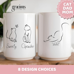 Personalized Cat Mug, Custom Gift For Cat Dad Cat Mom, Cat Owner Mug, Cat Lover Mug, Cat Dad Gift, Cat Mom Gift 2 Cats Minimalistic Pet