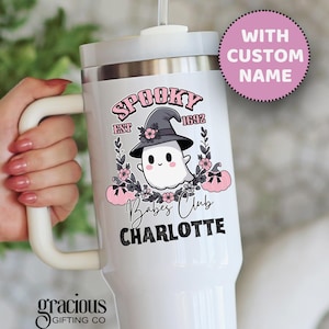 Cute Halloween Tumbler 40 oz Pink Halloween Cup Personalized Spooky Babes Club Cute Halloween Travel Mug Halloween Bachelorette Party Favors