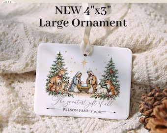 Custom Nativity Christmas Ornament Personalized Greatest Gift of All Woodland Animal Nativity Ornament Christian Christmas Baby Jesus Reason