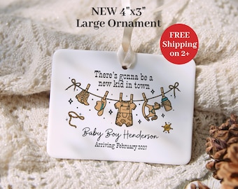 Baby Boy Birth Announcement Ornament Personalized Western Baby Arriving Ornament Boy Baby Coming Soon Ornament Pregnancy Baby Boy Reveal