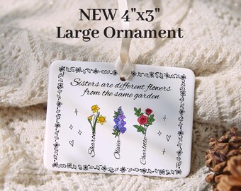 Sisters Birth Flower Ornament Personalized Christmas Sisters Are Different Flowers Birth Month Ornament Keepsake Sisters Christmas Gifts