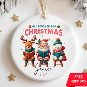 Cute Book Reader Christmas Ornament, Unique Book Lover Gift, Custom Librarian Ornament Gift, Personalized Bookish Ornament for Kid with Name