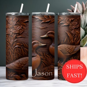 3D Wood Look Duck Hunter Tumbler For Men Gift For Dad, Custom Duck Hunter To Go Cup, Insulated Duck Hunting Cup, Wood Duck Lover Gift