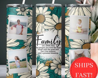 Custom Family Photo Tumbler with Daisies Gift For Mother's Day, Personalized Family Definition Tumbler With Photos Personalized Gift Tumbler