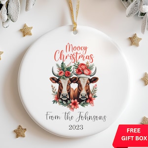 Custom Cow Ornament Cow Farmhouse Christmas Ornament Mooey Christmas Ornament Personalized Family Ornament Christmas Gift for Cow Lovers