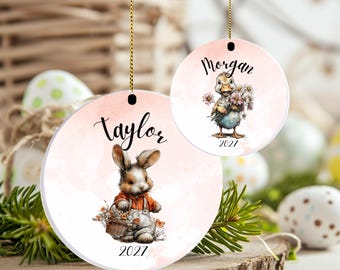 Etiqueta personalizada para cesta de Pascua - Recuerdo de Pascua de cerámica - Adorno de Pascua infantil personalizado