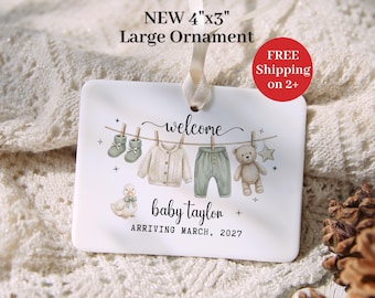 Gender Neutral Birth Announcement Ornament Personalized Baby Arriving Ornament Baby Coming Soon Ornament Pregnancy Baby Reveal Ornament