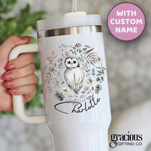 Personalized Owl Cup 40 oz Tumbler Gift for Owl Lover Custom Owl Cup Owl Teacher Gift Cottagecore Nature Tumbler Bird Lover Gift Travel Mug