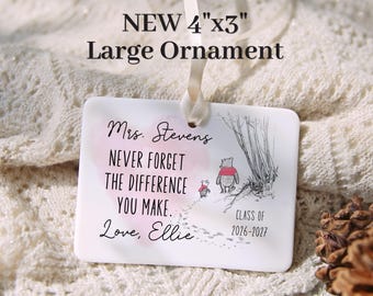 Teacher Gift Christmas Ornament Personalized Thank You Ornament Teacher Difference Maker Teacher Appreciation Pooh Bear Ornament Keepsake
