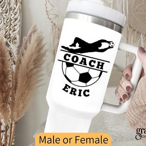 Soccer Gift Tumbler 40 oz with Handle Soccer Coach Tumbler Personalized Coach Gift Womens Soccer Sport Men Soccer Coach Travel Mug Insulated