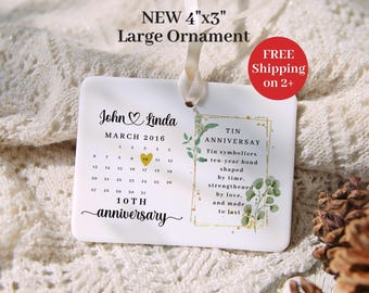 Custom 10 Year Wedding Anniversary Calendar Ornament Personalized Tin Anniversary Tenth Anniversary Gift Keepsake Gift Husband Wife Parents