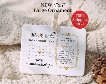 50th Wedding Anniversary Calendar Ornament Personalized Gold Fifty Anniversary Milestone Gift Keepsake for Couple Parents Fifty Years Gift