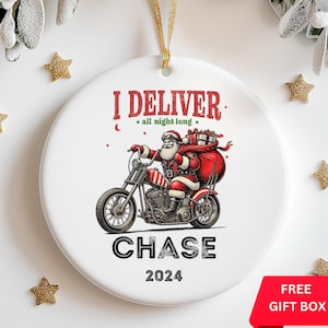 Motorcycle Santa Man Ornament, Santa Motorcycle Boy Ornament, Funny Motorcycle Gift for Dad Christmas, Motorcycle Santa Holiday Ornament