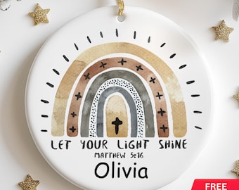 Personalized Christian Ornament with Scripture and Name, Let Your Light Shine Scripture Christmas Ornament Mathew 5:16, Faith Ornament