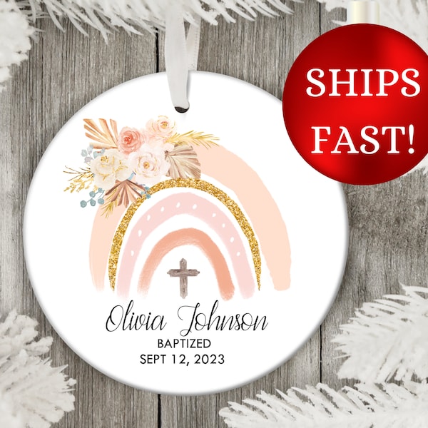 Custom Baptism Ornament For Girl, Christmas Baptism Gift, Personalized Baptism Bauble, Rainbow Girl Baptism Ornament, Christian Baby Gift