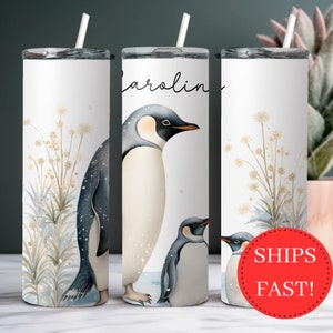 Personalized Penguin Tumbler with Name, Cute Penguin Gift For Her, Penguin Lover Gift Cup, Penguin Tumbler with Straw, Penguin To Go Cup