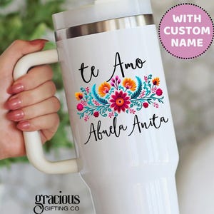 Custom Abuela Gift Tumbler 40 oz Mexican Floral Embroidery Tumbler, Personalized Gifts for Abuela Mother's Day, Abuela Cup, Abuela Christmas