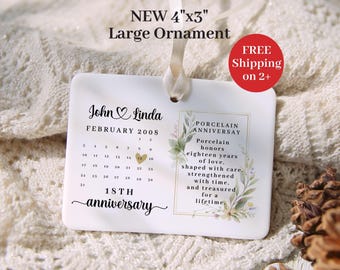 Custom 18 Year Wedding Anniversary Calendar Ornament Personalized Porcelain Anniversary Milestone Gift Keepsake for Parents Partner 18th
