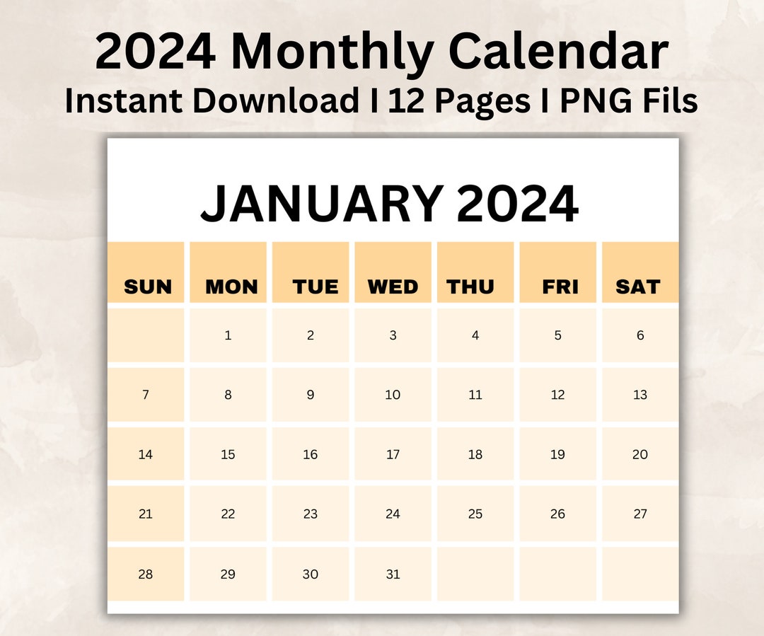 2024 Printable Monthly Calendar Templet, Yearly Calendar, Home Wall
