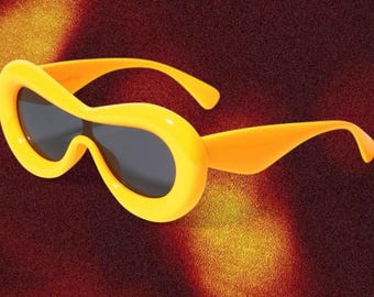 Gelbe Bubble-Sonnenbrille, ovaler Kunststoffrahmen, UV400-Schutz
