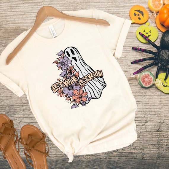 Comfort Colors Halloween Shirt, Kinda Cute Kinda Creepy, Spookiy Season Shirt, Floral Ghost T-Shirt, Spooky Vibes Tee, Trend Ghostly T-Shirt