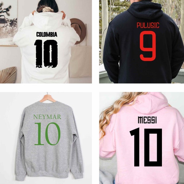 Custom Number Sweatshirt and Hoodie - Copa Soccer Sweatshirt - Number Name Sweatshirt -  Back Front Messi Sweatshirt - Sport Number Shirt