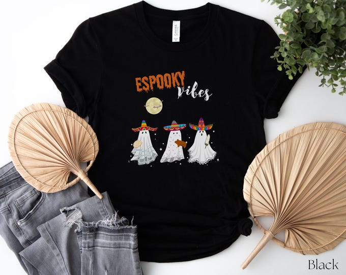 Espooky Vibes Ghosts Shirt, Funny Latina Spooky Tee, Mexican Halloween Fall T Shirt, Pan Dulce Y Elote Fantasma