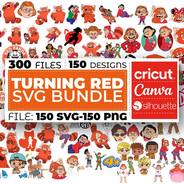 Pacchetto Svg che diventa rosso, Png che diventa rosso, Clipart che diventa rosso, Panda rosso Svg, 4 città Svg, Compleanno che diventa rosso, Svg cricut, Download istantaneo