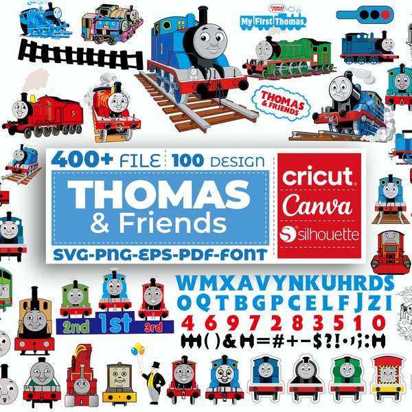Thomas the Train SVG Bundle, High Quality PNG, Thomas and Friends Svg, Thomas the Train Font, Svg For Cricut, Layered, Instant Download