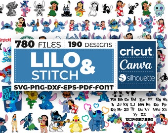 Paquete Lilo y Stitch Svg, Puntada de cumpleaños, Lilo Svg Vector Designs, Lilo svg, Stitch svg, Stitch png, cricut, archivos cortados, Descarga instantánea
