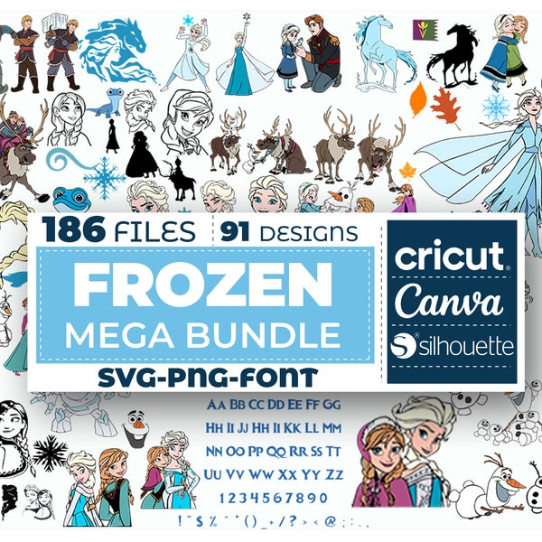 Frozen Svg Bundle, Elsa Svg, Anna Svg, SVG for Cricut, Princess Svg, Olaf Svg, Frozen Clipart, Frozen PNG, Silhouette, instant download
