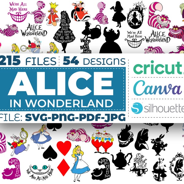 Pacchetto SVG Alice nel Paese delle Meraviglie, Alice SVG, Principessa SVG, Clipart Alice nel Paese delle Meraviglie, File di taglio Alice nel Paese delle Meraviglie, Silhouette