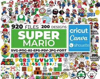 Super Mario Bundle Svg, Mario Family Svg, Mario Svg Cut Files For Cricut, Mario Alphabet, Silhouette, Clipart, Instant Download, Layered Svg