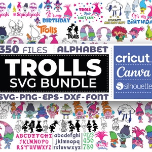 Trolls Svg Bundle, Trolls Png, Svg for Cricut, Svg Birthday, Trolls Font, Trolls Alphabet, Trolls Clipart, Instant Download, Silhouette