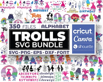 Trolls Svg Bundle, Trolls Png, Svg for Cricut, Svg Birthday, Trolls Font, Trolls Alphabet, Trolls Clipart, Instant Download, Silhouette