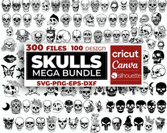 Mega Skull Svg Bundle, Skull Head Svg, Skull Png, Sugar Skull Svg for Cricut, Punisher Skull Svg, Silhouette, Skull Vector, Instant Download