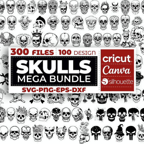 Mega Skull Svg Bundle, Skull Head Svg, Skull Png, Sugar Skull Svg for Cricut, Punisher Skull Svg, Silhouette, Skull Vector, Instant Download