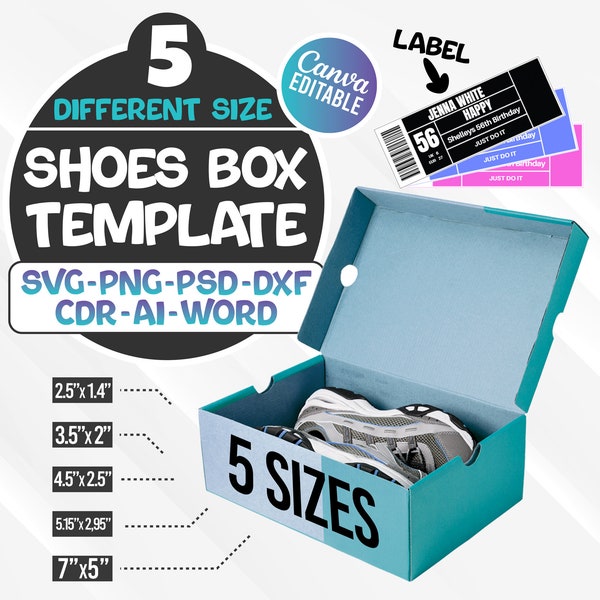 Shoe Box Template Bundle, Sneaker Box Template Bundle Svg, Mini Shoe Box, Svg For Cricut, Gift Box Svg, Party Favors Box, Shoe Box Label Svg