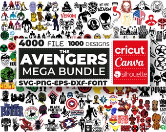 Superhero Mega Bundle Svg, Captain America, Iron Man, Hulk, Thor, Spider Man, Avengers Team, SVG For Cricut, Silhouette, Digital Download