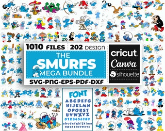 Smurfs Svg Bundle, Smurfs Png, Clipart Files, Smurfs Font, Smurfs Birthday Svg for Cricut, Birthday Svg, Alphabet Svg, Instant Download