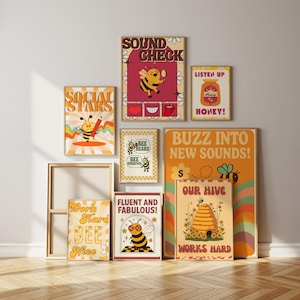 Retro Speech Therapy Posters Set – Printable Bee-Themed Wall Art for SLPs, Digital Download Motivational Decor for Kids & Classrooms