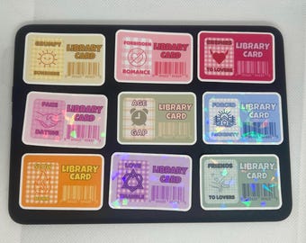 Book Trope Library Card Stickers: Holographic Vinyl Decals for BookTok