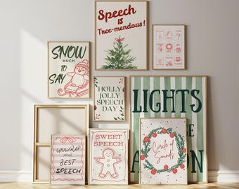 Carteles navideños de logopedia: Decoración navideña para aulas para logopedas (PDF descargable, conjunto de 8)