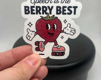 Speech Therapy Strawberry Sticker: Funny SLP Gift, Holographic Vinyl