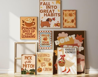Fall Classroom Posters Bundle: Pumpkin & Leaf Growth Mindset Wall Art
