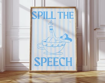 Retro Speech Therapy Poster: Spill the Speech, SLP Office Decor (PDF Download 8.5x11 inches)