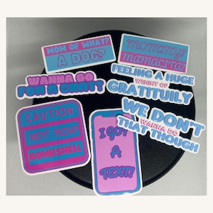Funny Summer Sticker Pack: 7 Neon Vinyl Quotes – “Wanna Go for a Chat?”, Hot New Bombshell, Mamacita, Gratituily