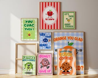 Fitness Pun Posters | Playful Food Art, Gym Classroom Decor (Digital Download Set