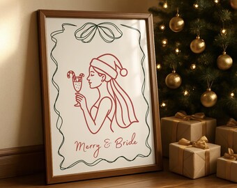 Póster de despedida de soltera navideña: Impresión artística de la novia de Santa Claus (descarga digital)