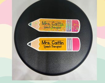 Pegatina de lápiz personalizada con nombre y puesto de trabajo / Regalo personalizado de agradecimiento para terapeuta, profesor o personal escolar